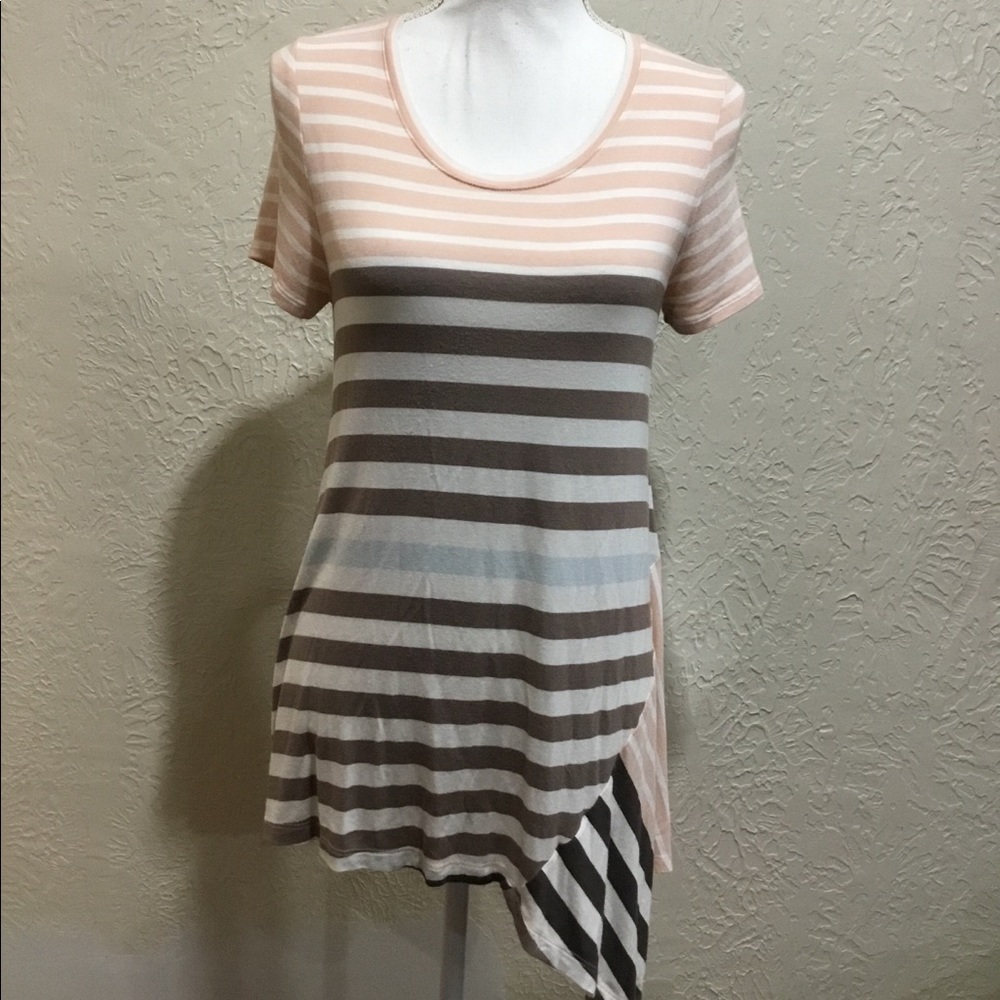 Anthropologie pink stripe asymmetrical hem line t shirt size small